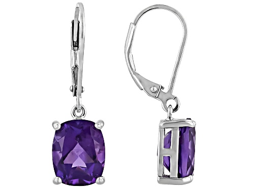 5.40ctw Cushion Amethyst Rhodium Over Sterling Silver Dangle Earrings