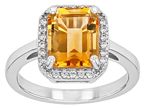 2.91ct Rectangular Octagonal Citrine With 0.23ctw White Zircon Rhodium Over Sterling Silver Ring - Size 9