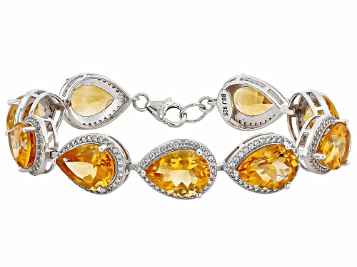 37.58ctw Pear Shape Citrine With 3.10ctw White Zircon Rhodium Over Sterling Silver Bracelet - Size 7.25