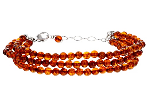 5mm Round Bead Amber Rhodium Over Sterling Silver 3 Row Bracelet - Size 7.5