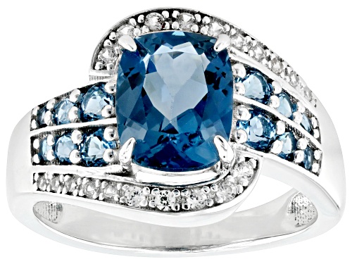 2.71ctw London Blue Topaz With .14ctw White Zircon Rhodium Over Silver Ring - Size 9
