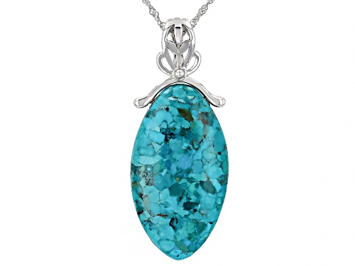 40x22mm Marquise Cabochon Turquoise Rhodium Over Silver Solitaire Pendant With Chain