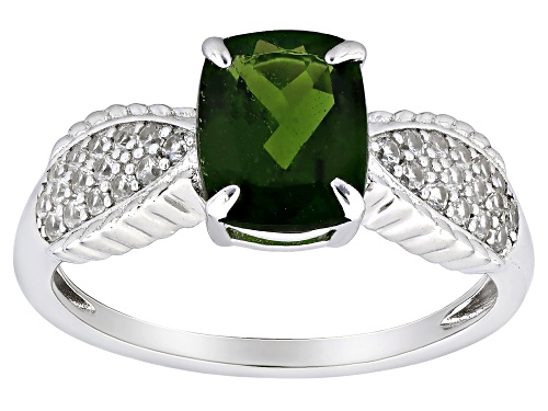 1.71ct Cushion Chrome Diopside With 0.37ctw White Zircon Rhodium Over Sterling Silver Ring - Size 7