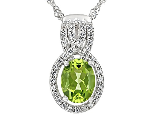 1.73ct Oval Manchurian Peridot™ With .20ctw White Zircon Rhodium Over Silver Pendant With Chain