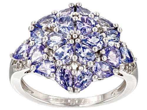 Photo of 2.25ctw Pear shape Tanzanite With 0.05ctw White Zircon Rhodium Over Sterling Silver Ring - Size 8