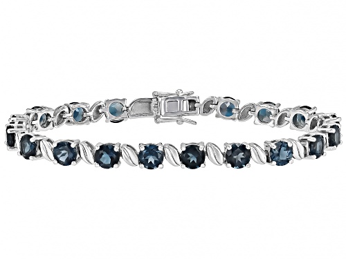 14.33ctw Round London Blue Topaz Rhodium Over Sterling Silver Tennis Bracelet - Size 8
