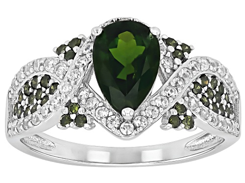1.17ct Chrome Diopside, .27ctw Green Diamond With .56ctw White Zircon Rhodium Over Silver Ring - Size 7