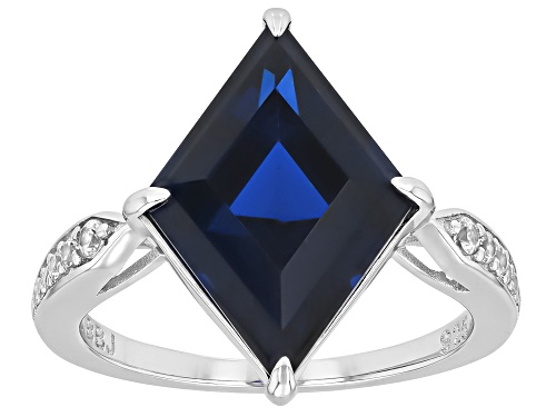 7.90ct Kite Lab Created Blue Spinel With 0.26ctw White Zircon Rhodium Over Sterling Silver Ring - Size 7
