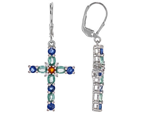 1.98ctw Oval And 1.62ctw Round Multi-Kyanite With .14ctw White Zircon Rhodium Over Silver Earrings