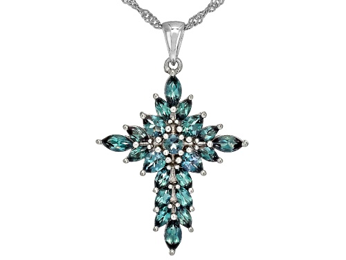 2.37ctw Lab Created Alexandrite Rhodium Over Sterling Silver Cross Pendant With Chain