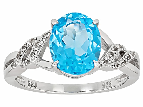 2.96ct Oval Swiss Blue Topaz With .23ctw White Zircon Rhodium Over Sterling Silver Ring - Size 9