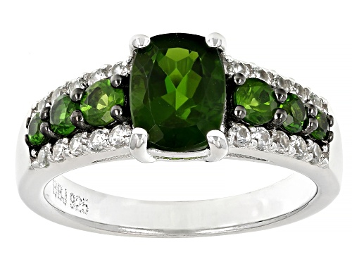 1.56ctw Mixed Shapes Chrome Diopside With 0.34ctw White Zircon Rhodium Over Silver Ring - Size 6
