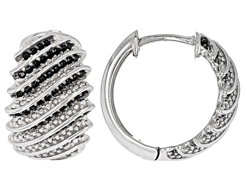 1.44ctw Round Black Spinel Rhodium Over Sterling Silver Hoop Earrings