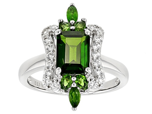 1.66ctw Mixed Shapes Chrome Diopside With 0.36ctw White Zircon Rhodium Over Silver Ring - Size 8
