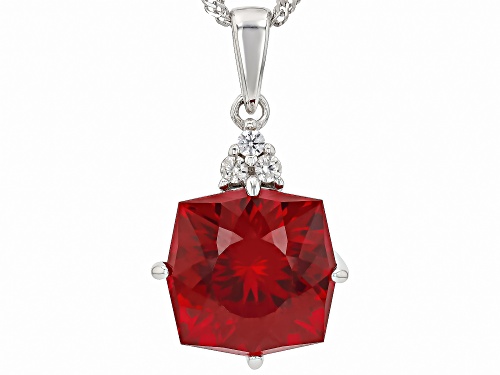 6.63ct Glitter Mine Cut Lab Ruby With .13ctw White Zircon Rhodium Over Silver Pendant With Chain