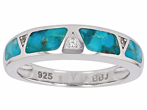 7x3.5mm & 6x3mm Freeform Turquoise With .04ctw White Zircon Rhodium Over Silver Band Ring - Size 7