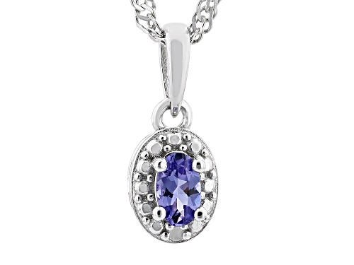 Photo of 0.20ct Oval Tanzanite With 0.01ct White Diamond Accent Rhodium Over Silver Pendant With Chain