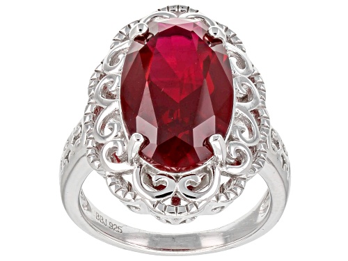 8.85ct Oval Lab Created Ruby Rhodium Over Sterling Silver Solitaire Ring - Size 9