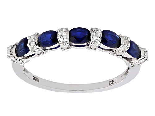 0.81ctw Lab Created Blue Sapphire With 0.11ctw Lab White Sapphire Rhodium Over Silver Band Ring - Size 6