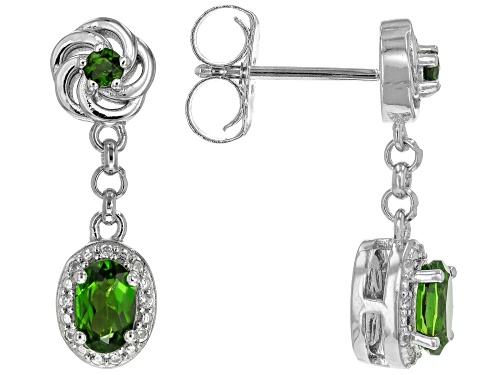 0.94ctw Mixed Shapes Chrome Diopside With 0.12ctw Zircon Rhodium Over Silver Dangle Earrings