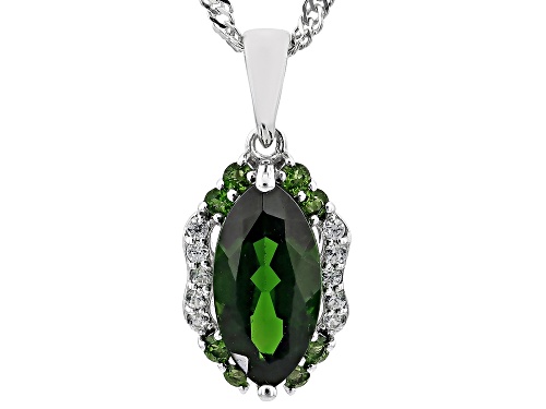 Photo of 1.63ctw Chrome Diopside With 0.12ctw White Zircon Rhodium Over Sterling Silver Pendant with Chain
