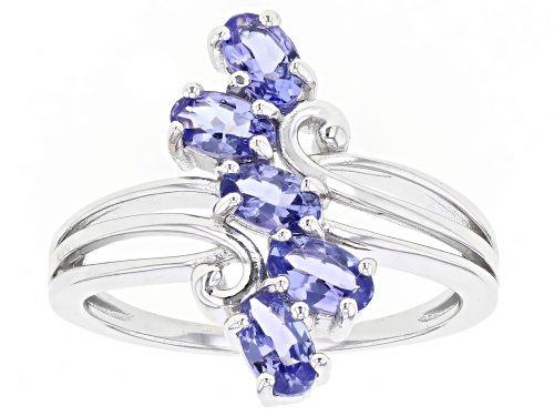 1.07ctw Oval Tanzanite Rhodium Over Sterling Silver Bypass Ring - Size 6