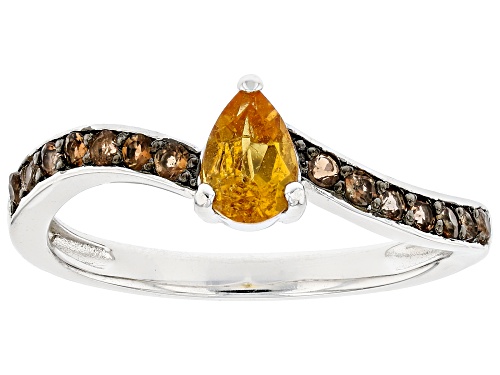 0.45ct Pear Shaped Spessartite With 0.19ctw Round Andalusite Rhodium Over Sterling Silver Ring - Size 8
