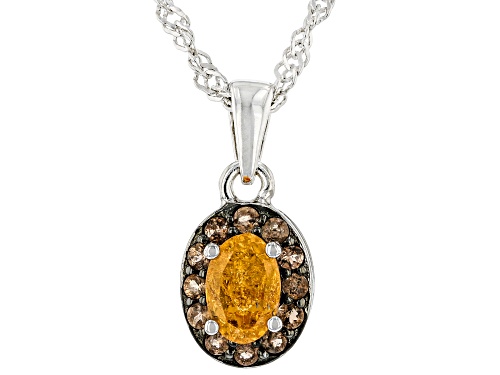 0.53ct Oval Spessartite With 0.18ctw Andalusite Rhodium Over Sterling Silver Pendant With Chain
