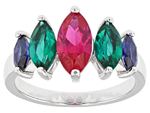 1.05ct Lab Created Ruby, .77ctw Lab Emerald, .44ctw Lab Sapphire Rhodium Over Sterling Silver Ring - Size 8