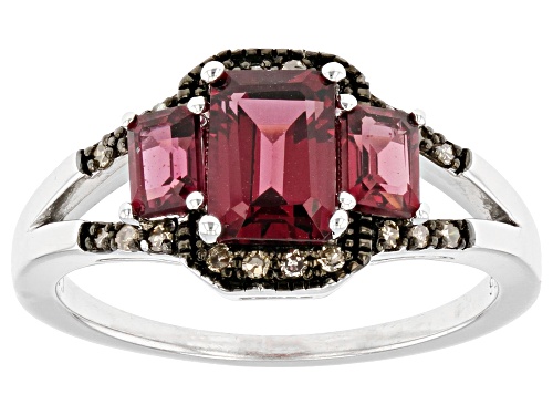 Photo of 1.54ctw Raspberry Rhodolite With 0.09ctw Champagne Diamond Accent Rhodium Over Silver Ring - Size 8