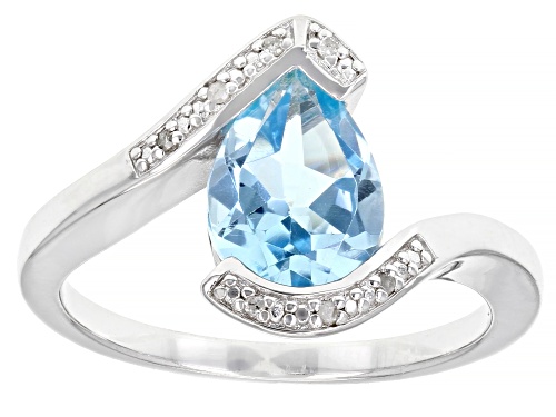 2.20ct Pear Shape Glacier Topaz™ With .02ctw White Diamond Accent Rhodium Over Sterling Silver Ring - Size 8