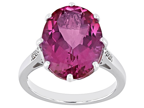 9.78ct Oval Pink Topaz With 0.05ctw White Zircon Rhodium Over Sterling Silver Ring - Size 11