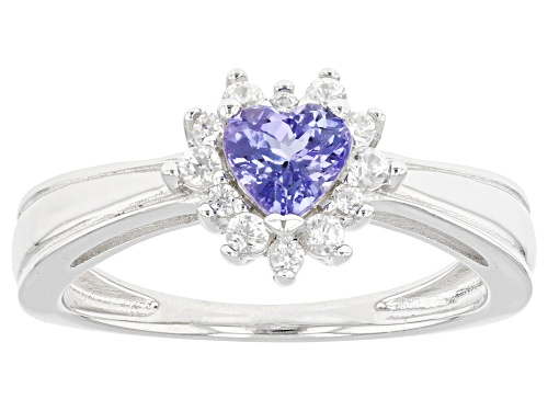 0.37ct Heart Shape Tanzanite With 0.21ctw White Zircon Rhodium Over Sterling Silver Ring - Size 8