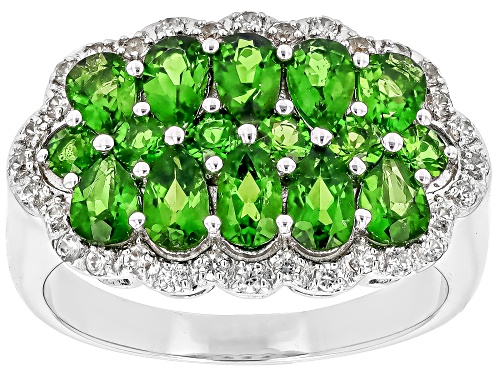 2.12ctw Mixed Shapes Chrome Diopside With 0.38ctw White Zircon Rhodium Over Silver Ring - Size 8