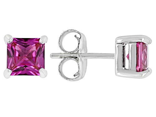 2.00ct Square Lab Created Pink Sapphire Rhodium Over Sterling Silver Stud Earrings