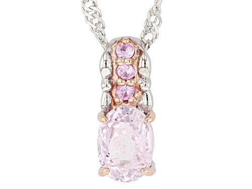 0.95ct Oval Kunzite With 0.13ctw Pink Sapphire Rhodium Over Silver Two-Tone Pendant Chain