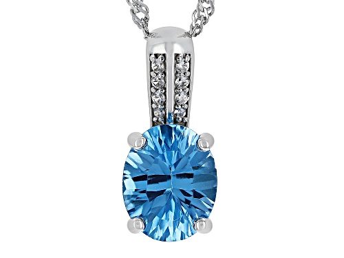 Photo of 2.89ct Swiss Blue Topaz With 0.07ctw White Zircon Rhodium Over Sterling Silver Pendant With Chain