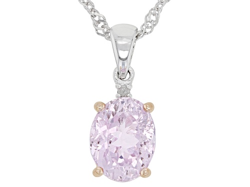 2.21ct Oval kunzite With 0.01ct White Diamond Accent Rhodium Over Silver Pendant With Chain