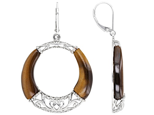 23x7 x 3.5mm Tigers Eye Rhodium Over Sterling Silver Earrings