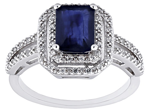 Photo of 2.14ct Rectangular Octagonal Mahaleo® Sapphire With 0.37ctw White Zircon Rhodium Over Silver Ring - Size 9