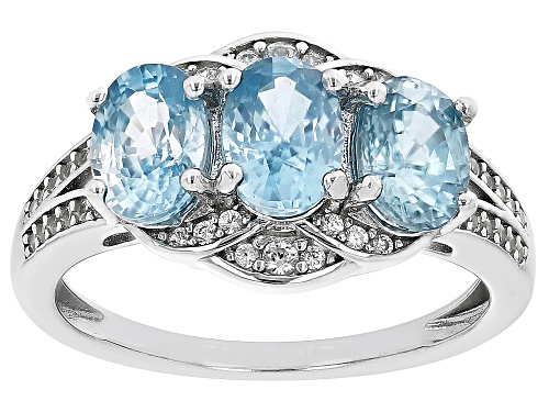 Photo of 2.93ctw Oval Blue Zircon With 0.21ctw White Zircon Rhodium Over Sterling Silver Ring - Size 10