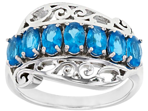 1.43ctw Oval Neon Apatite Rhodium Over Sterling Silver Ring - Size 6