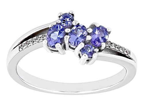 0.43ct Oval And 0.10ctw Round Tanzanite With .03ctw White Zircon Rhodium Over Silver Bypass Ring - Size 7