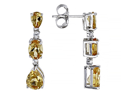 3.80ctw Mixed Shapes Citrine With 0.17ctw White Zircon Rhodium Over Sterling Silver Dangle Earrings