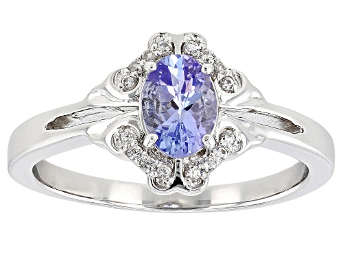 0.64ct Oval Tanzanite With 0.07ctw Round White Zircon Rhodium Platinum Over Sterling Silver Ring - Size 8