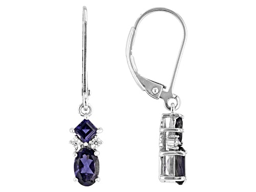 Photo of 0.88ctw Mixed Shapes Iolite With 0.07ctw White Zircon Rhodium Over Sterling Silver Earrings