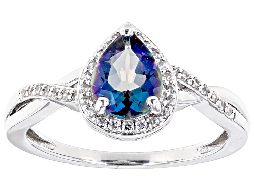 Photo of 0.68ct Pear Shape Blue Petalite with 0.14ctw White Zircon Rhodium Over Sterling Silver Ring - Size 9