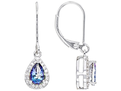 0.87ctw Pear shapes Blue Petalite with 0.17ctw White Zircon Rhodium Over Sterling Silver Earrings