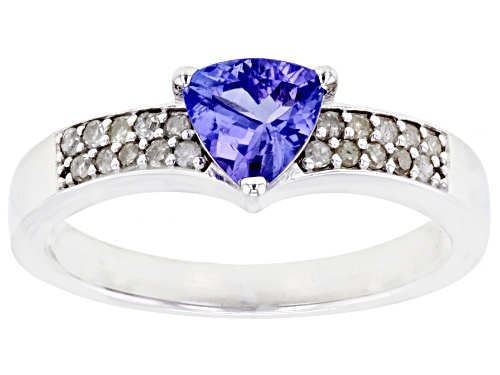 0.60ct Trillion Tanzanite With 0.15ctw Round White Diamond Rhodium Over Sterling Silver Ring - Size 7