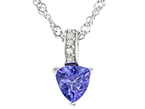 0.60ct Trillion Tanzanite With 0.03ctw White Diamond Accent Rhodium Over Silver Pendant With Chain